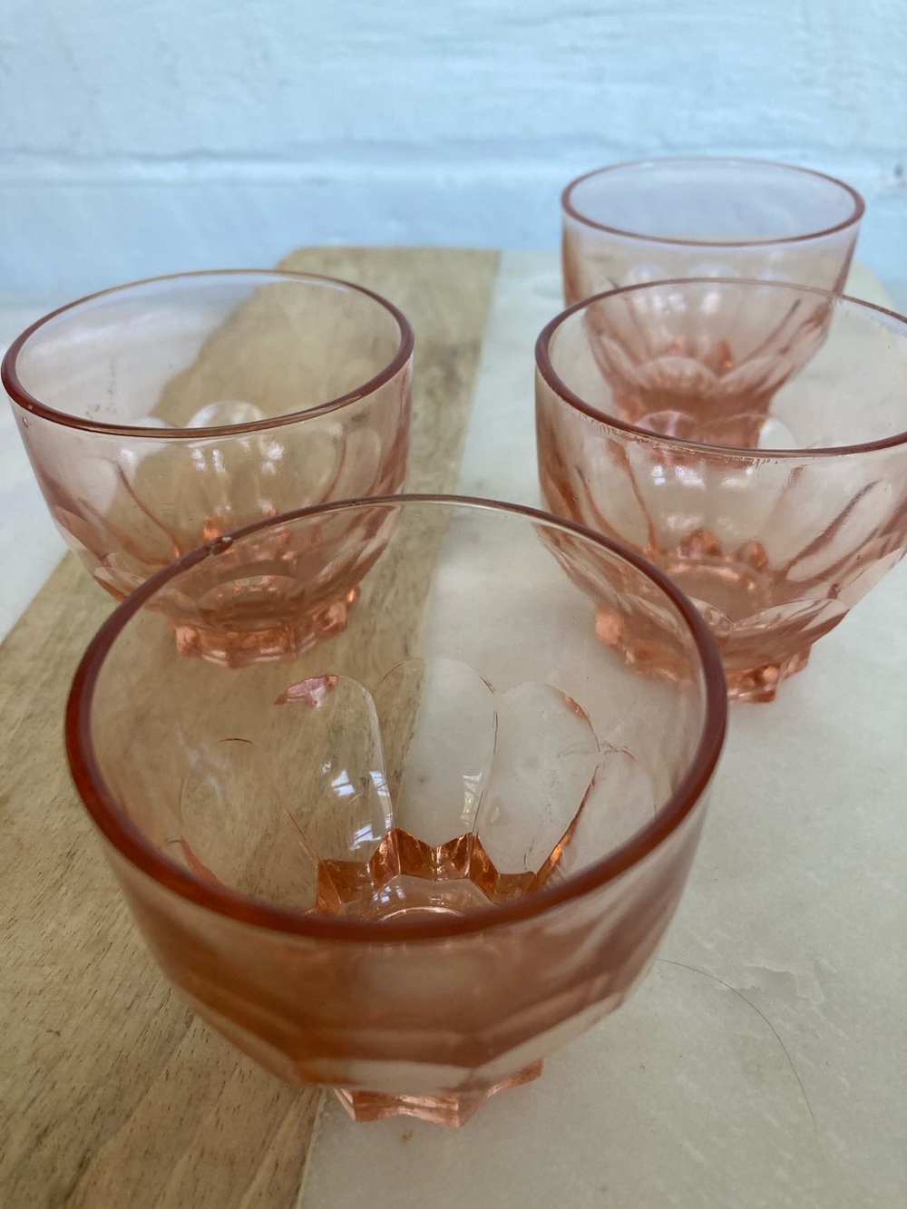 Vintage Art Deco Salmon Pink Aperitif/Liqueur glasses set of 4 France